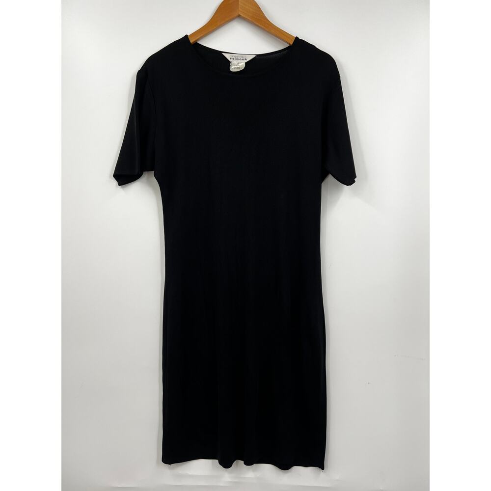 Misook Dress Black Short Sleeve Crewneck Knit Knee Length Shift Sz M